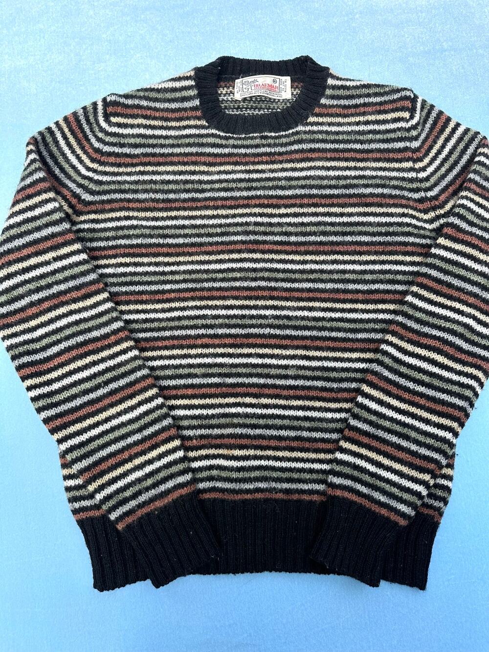 Vintage Braemar International Scottish Shetland Wool Striped Sweater Size 36